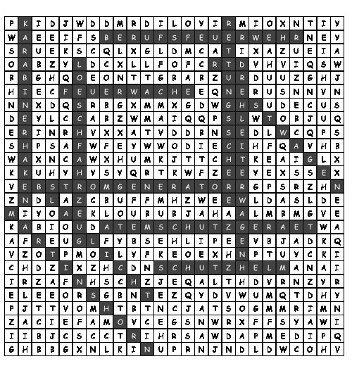 Arbeitsblatt "Feuerwehr" - SUCHSEL mit 12 versteckten Wörtern